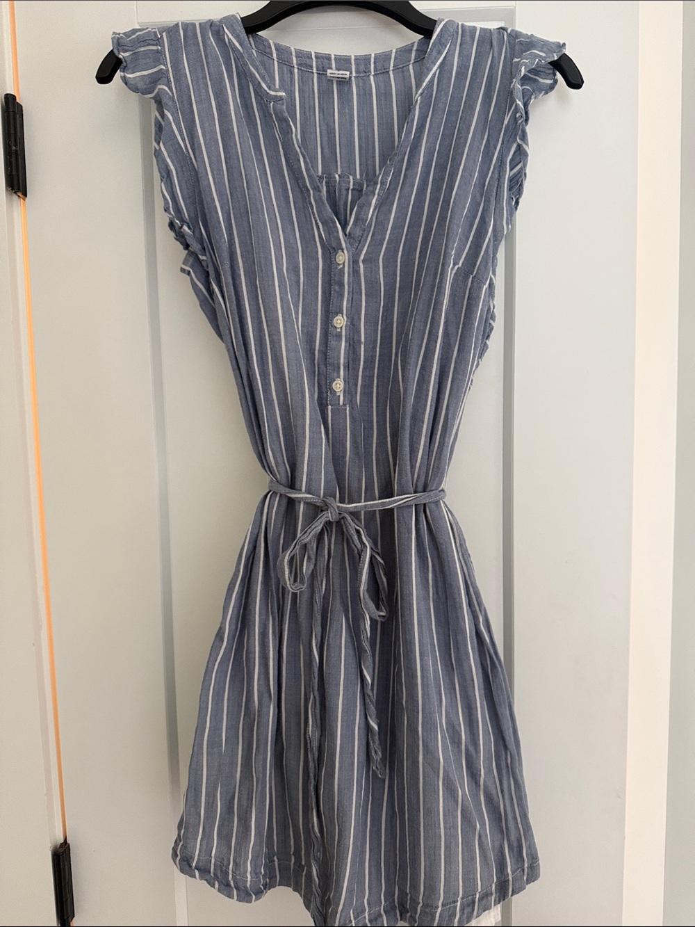 Old Navy Blue and White Vertical Stripe Tie-Waist Dress